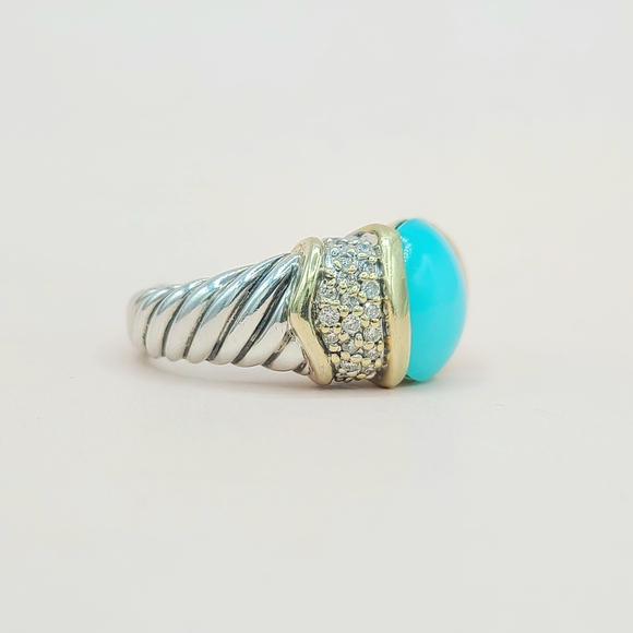 David Yurman Capri Ring With Aqua Chalcedony Gold And Diamonds - Picture 4 of 13
